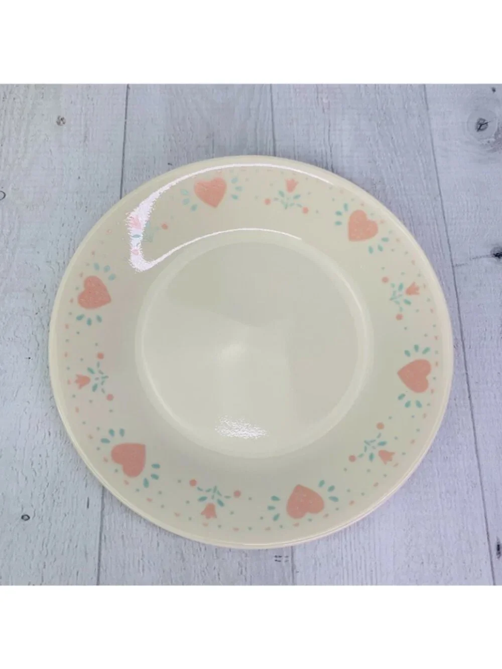 Corelle FOREVER YOURS Pink Hearts Beige Background Vitrelle Bread Plates Set 4